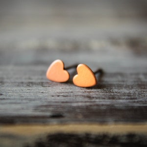 Itty Bittiest Heart Earring Studs in Raw Copper, Stainless Steel Posts