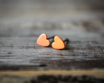 Itty Bittiest Heart Earring Studs in Raw Copper, Stainless Steel Posts