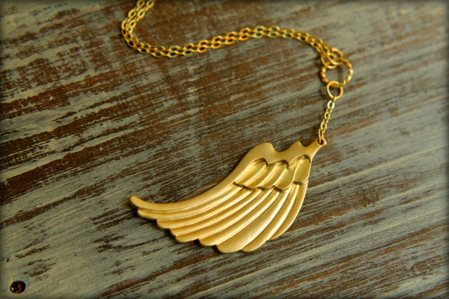 Fallen Angel Wing Necklace in Matte Gold - Etsy