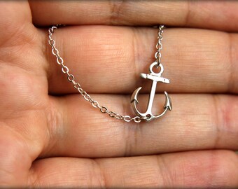 Anchor Necklace in Matte Silver or Gold, Available in Side Anchor or Drop Anchor, Nautical Jewelry, Ship Anchor, Side Anchor Jewelry