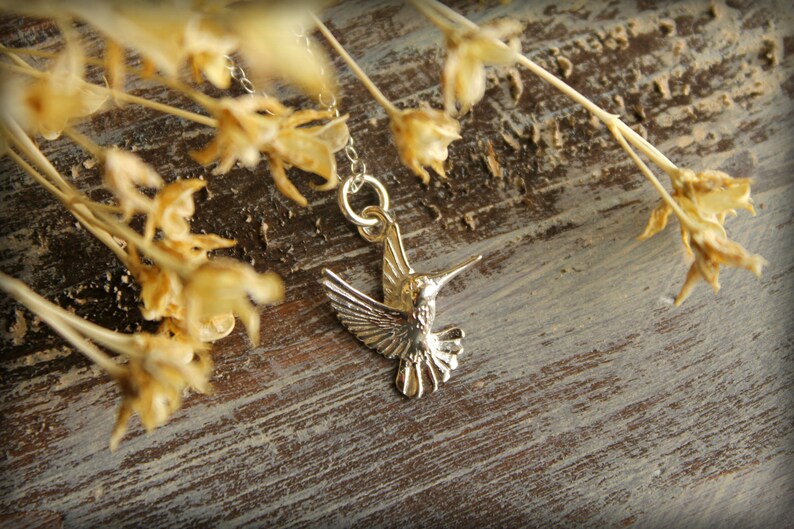 Sterling Silver Hummingbird Necklace, Bird in Flight image 3