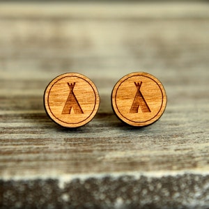 Teepee Studs, Laser Cut Wood Earrings