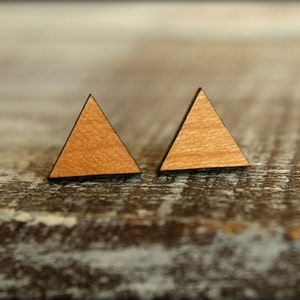 Triangle Studs, Laser Cut Wood Earrings image 1