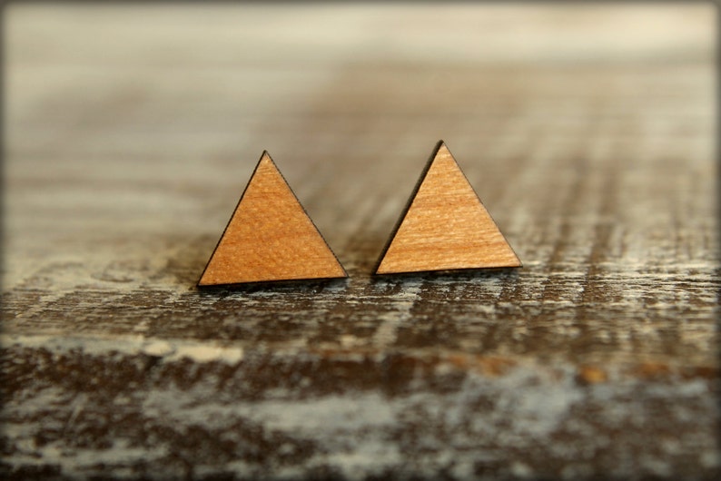 Triangle Studs, Laser Cut Wood Earrings image 1