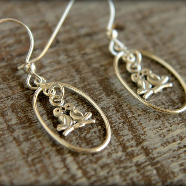 Lovebirds in a Loop Dangle Earrings in Sterling Silver