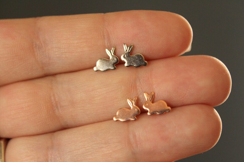 Available in Raw Brass Tiny Bunny Earring Studs Stainless Steel Posts and Rose Gold Silver