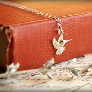 Sterling Silver Hummingbird Necklace, Bird in Flight image 2