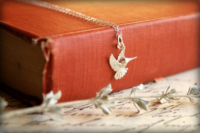 Sterling Silver Hummingbird Necklace, Bird in Flight image 2