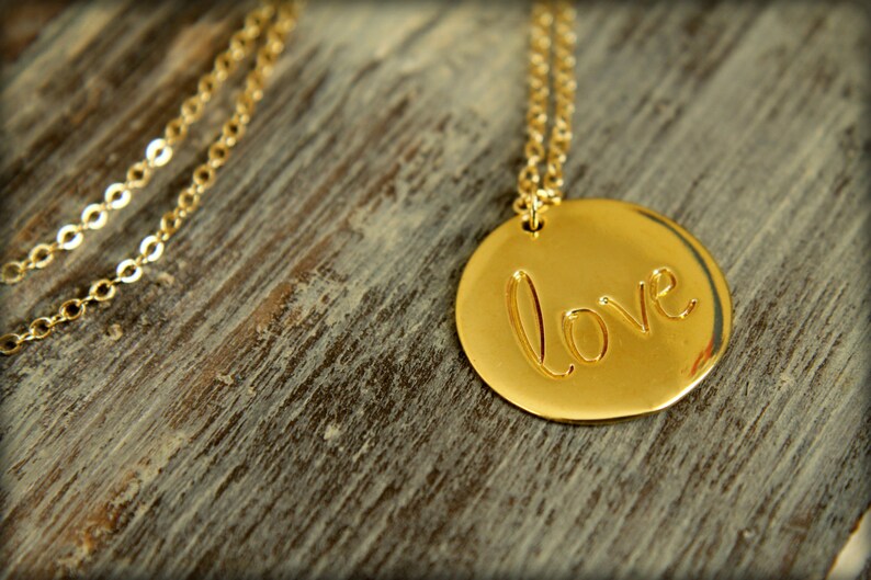 Stamped Love Necklace Available in Silver Gold and Rose Etsy