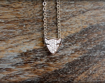 Diamond Encrusted Fox Head Necklace in Silver