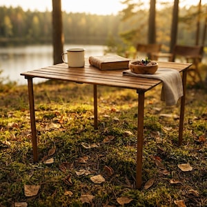 Beech Wood Folding Roll-Top Camping Table | Portable Outdoor Picnic Furniture