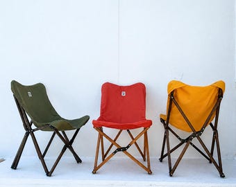 Handmade Beech Wood Folding Camping Chair Beige Portable Outdoor Furniture Lightweight Travel Chair