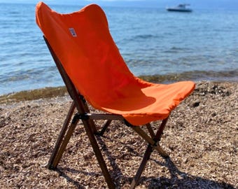 Oranje beukenhouten campingstoel, opvouwbaar, waterafstotende zitting