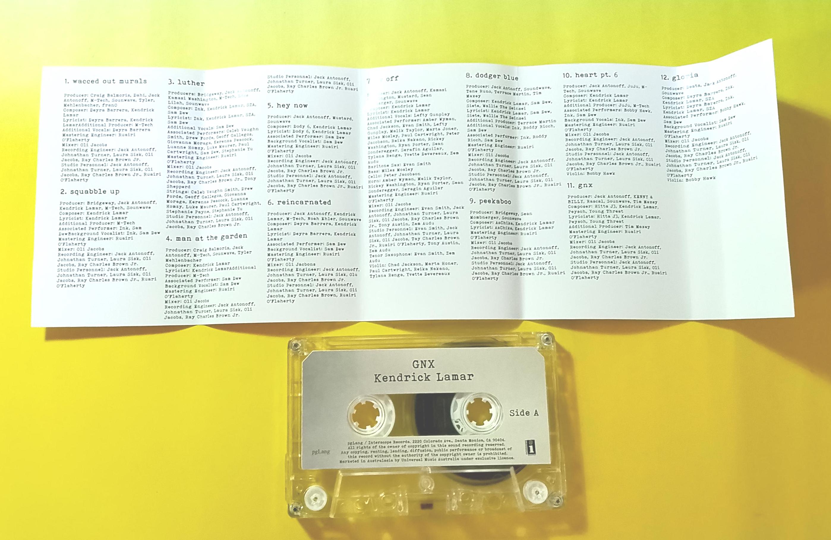 Kendrick Lamar GNX Cassette Tape Hip Hop / West Coast