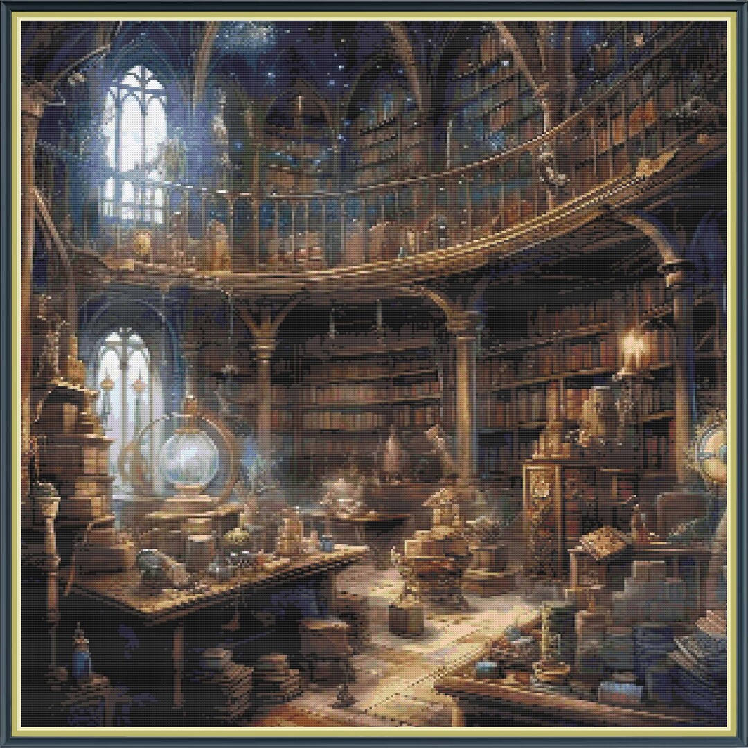 Wizards Library 9 Cross Stitch Pattern - Etsy