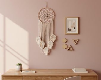Handmade Macrame Dream Catcher, Bohemian Leaf Wall Decor, Nordic Tapestry Hanging, Rustic Home Accent, Bedroom  Decoration