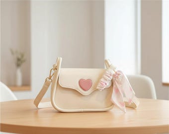 Women’s Heart Shoulder Bag | Small Square Crossbody Purse with Scarf