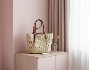 Woven Straw Beach Tote Bag, Bohemian Summer Handbag