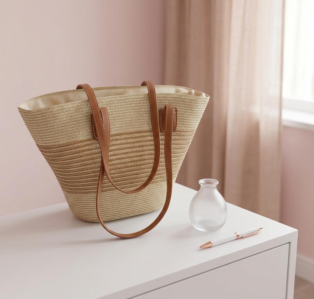 Large Woven Straw Beach Tote Bag – Boho Seaside Vacation Shoulder ...