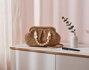 Gewebte Leinen Umhängetasche, Boho Plissee Clutch, Sommer Geldbörse
