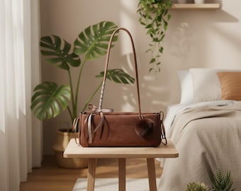 Borsa tote piccola in pelle PU da donna, borsa a tracolla retrò da portare sottobraccio, borsa invernale minimalista