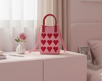 Heart Knitted Mini Crossbody Bag, Korean Fashion