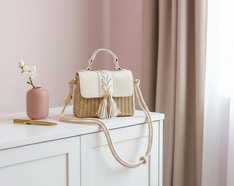Woven Straw Box Bag: Tassel Crossbody Purse, Boho Chic Vacation Shoulder Bag