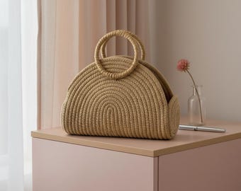 Handwoven Cotton Rope Purse, Retro Holiday Handbag