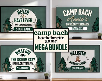 Camp Bach Bachelorette Game Bundle | Funny Bach Games | Hen Do Party | Jeopardy What Did Groom Say Never Have I Ever We Listen Don't Judge