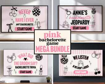 Pink Bachelorette Game Bundle | Funny Bach Games | Hen Do Party | Jeopardy What Did Groom Say Never Have I Ever We Listen We Don't Judge