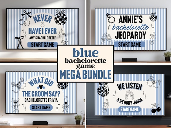 Blue Bachelorette Game Bundle | Funny Bach Games | Hen Do Party | Jeopardy What Did Groom Say Never Have I Ever We Listen We Don't Judge