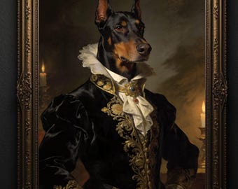 Doberman Dog Portrait, Vintage Pet Wall Art, Elegant Moody Decor (Digital Download)