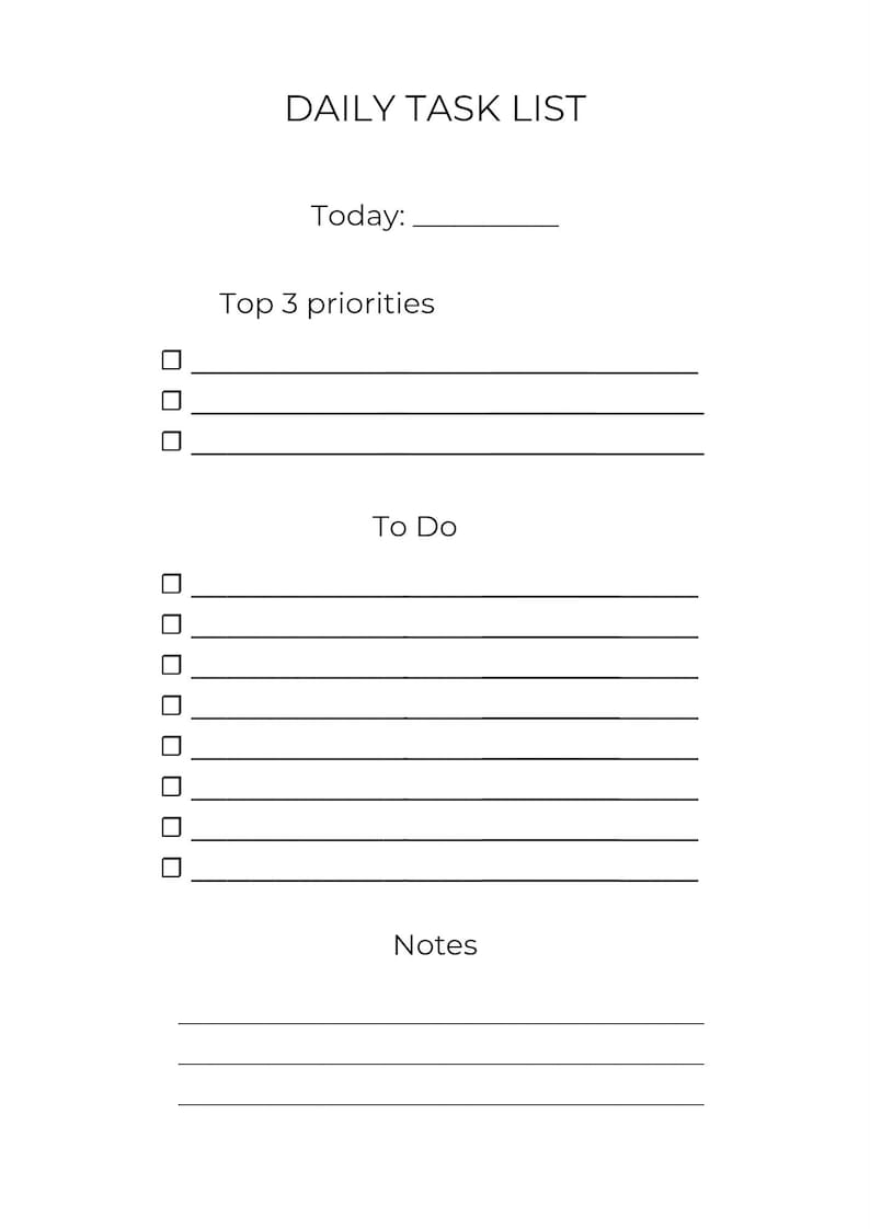 Task Checkboxes Daily Daily Task List Printable, Minimal to Do List, Checklist Planner ...