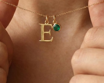 Initial Necklace with Satellite Chain, Gold Letter Necklace, Birthstone Jewellery, Womens Necklace, Christmas Gift