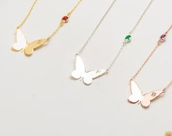 Personalized Butterfly Necklace ,Butterfly Birthstone Necklace,Sterling Silver Birthstone Necklace,Dainty Necklace,Gift for Mom