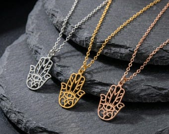 Hamsa Hand Necklace, 14k Gold Hamsa Necklace, Gold Hamsa Necklace, Gold Hamsa Hand, Fatima hand, Hand of Fatima, Fatima Pendant Necklace