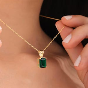 925K Rectangle Emerald Necklace, Green Gemstone Necklace, Dainty Pendant Necklaces, Gift For Her, Bridesmaid Gift, Christmas Gift