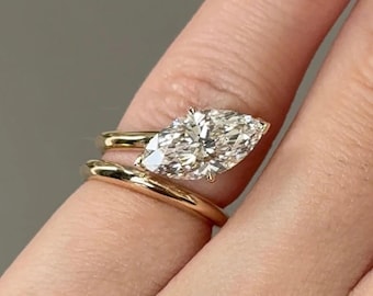 Marquise Cut Lab Grown Diamond Pinky Ring, 10K 14K or 18K Real Gold Wedding Ring, Serpent Spiral Ring, Marquise Wrap Ring, Solitaire Ring