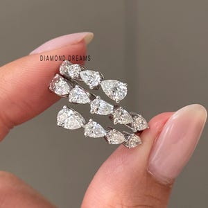 Ring met peervormige diamanten in drie rijen, spiraalvormige ring met laboratoriumdiamanten, statementring van 14 karaats goud, slangvormige ring met peervormige diamanten, wikkelring, bruidssieraden