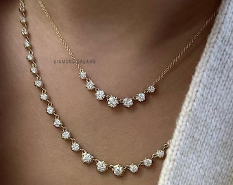Bridal Diamond Necklace, Round Cut Lab Diamond Necklace, Wedding Diamond Necklace, 14K Solid Gold Diamond Necklace, Minimalist Necklace