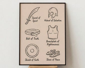 Armor Of God Poster, Christian Wall Art Print, Religious Spiritual Decor, Faith Minimalist Line Art
