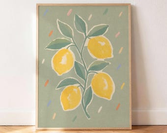 Lemon Kitchen Poster, Lemon Branch Wall Art, Botanical Fruit Print, Cottagecore Kitchen Decor, Citrus Wall Art, Modern Kitchen Decor