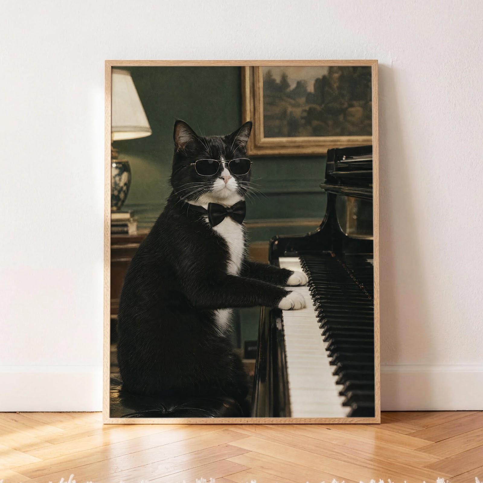 Tuxedo Cat Piano Print - Etsy
