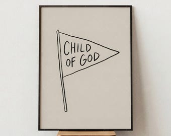Impresión de banderín de Niño de Dios, arte mural religioso minimalista, decoración inspiradora para habitación infantil