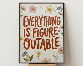 Everything Is Figureoutable Motivational Poster, Floral Inspirational Quote Wall Art Print, Positive Affirmation Decor