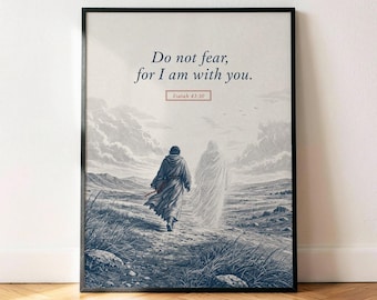 Isaías 41:10 - No temas - Póster, lámina decorativa vintage azul marino con versículo bíblico para pared