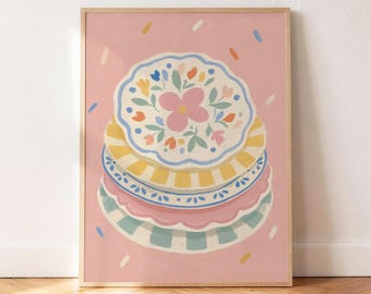 Decorative Plates Poster, Folk Art Kitchen Wall Art, Ceramic Plates Print, Maximalist Kitchen Decor, Boho Dining Wall Art