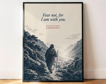 Isaías 41:10 Póster No temas, lámina decorativa de pared con versículo bíblico vintage azul marino