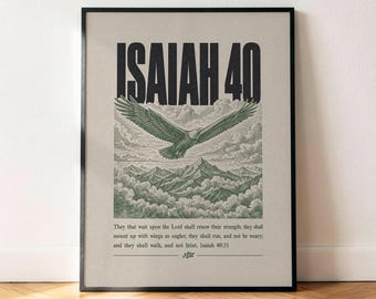 Póster de Isaías 40, Arte de pared con versículo bíblico del águila en pleno vuelo, Lámina con alas de águila, Decoración con escritura vintage, Regalo de fe
