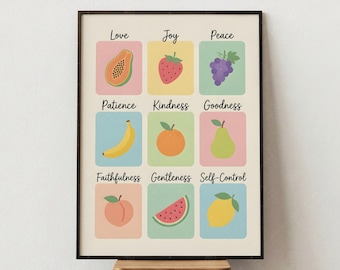 Fruit Of The Spirit Wall Art, Christian Inspirational Quote Poster, Colorful Kitchen Decor Print